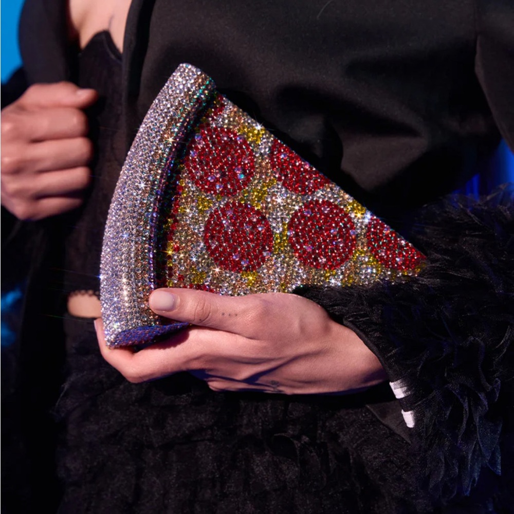 Akira Grab A Slice Rhinestone Pizza Clutch NWT